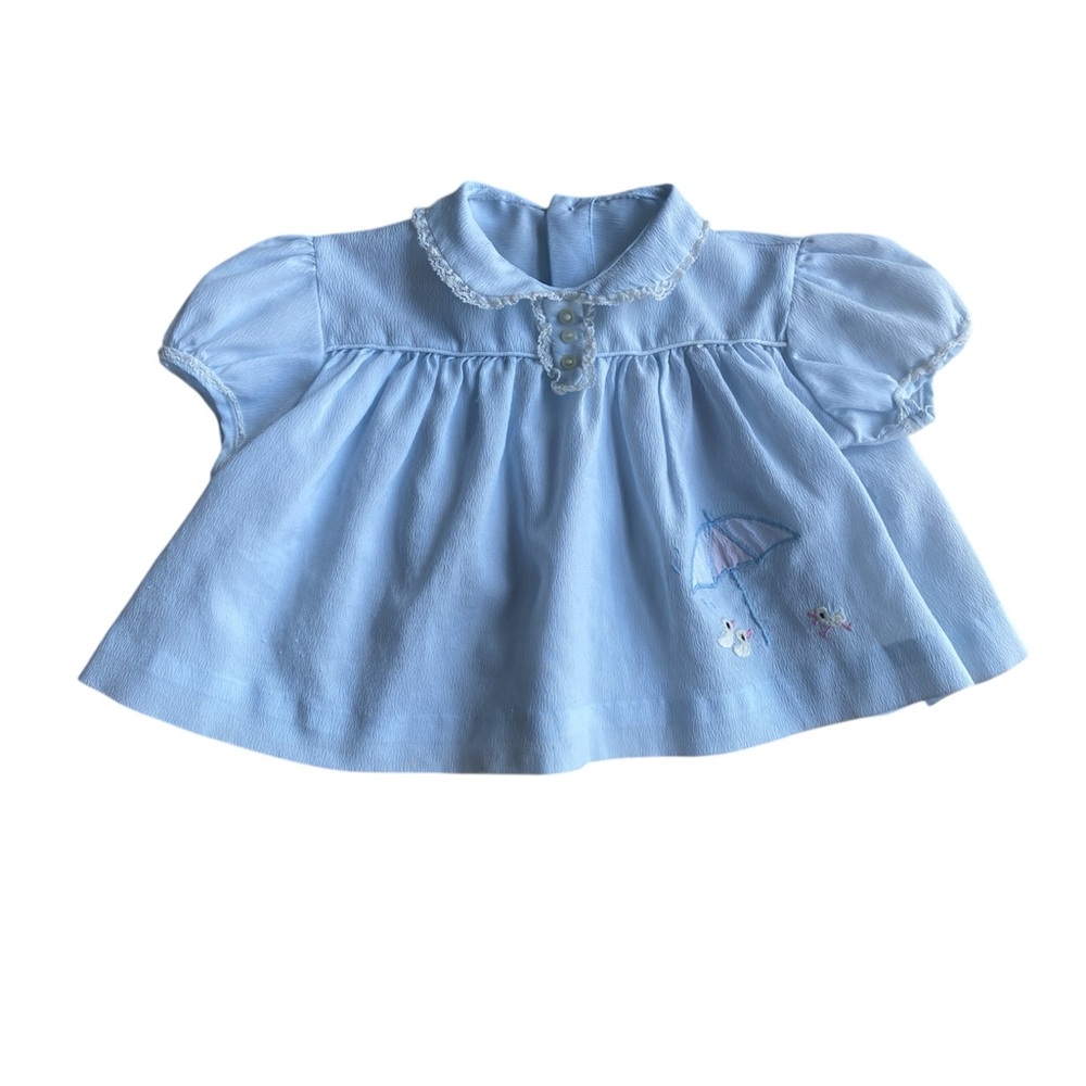 VINTAGE ~ PALE BLUE EMBROIDERED DRESS ~ SIZE 0/3M